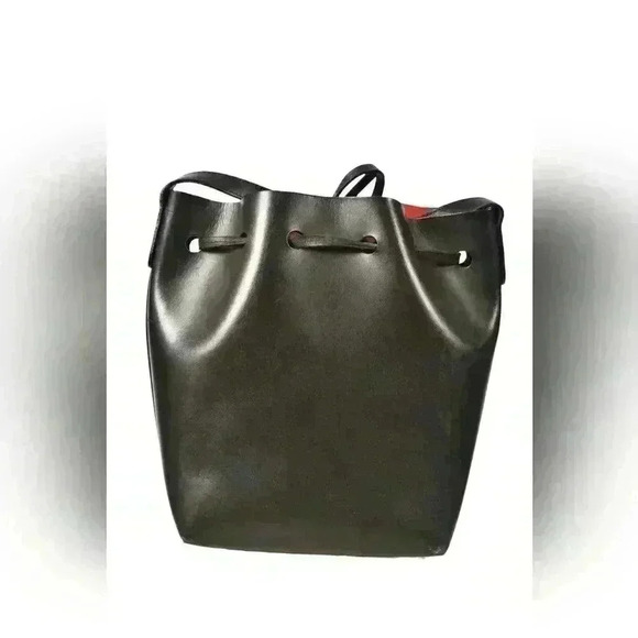 MANSUR GAVRIEL Black Smooth Calfskin Leather Large Bucket Bag Red Interior Italy - Picture 3 of 5